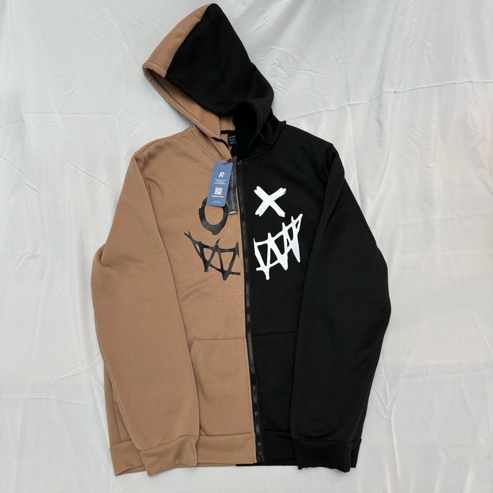 NWT Romwe Zip Tan and Black Hoodie